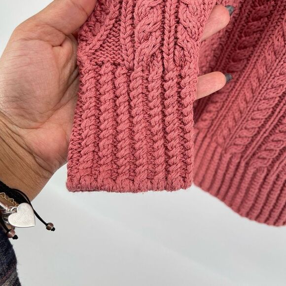 L.L. Bean Signature Women’s Pink Cotton Fisherman V-Neck Tunic Sweater Small - Picture 4 of 12